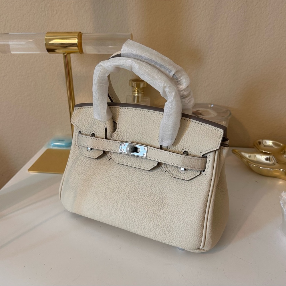 20cm Cream White Mini Top Handle Leather Satchel